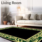 Antique Gold Green Floral Scroll Frame Rug