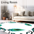 Teal Peacock Feather Floral Swirl Rug