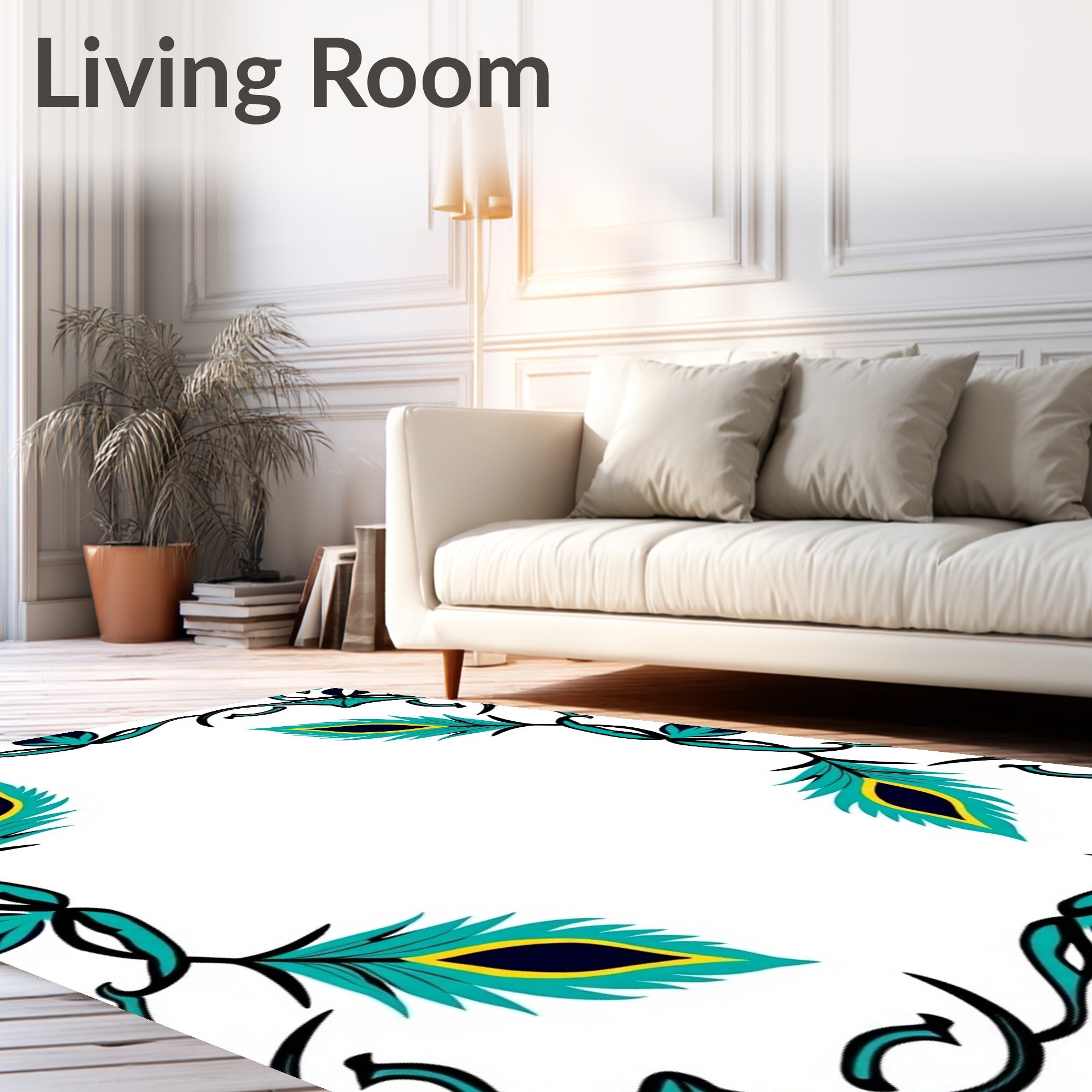 Teal Peacock Feather Floral Swirl Rug