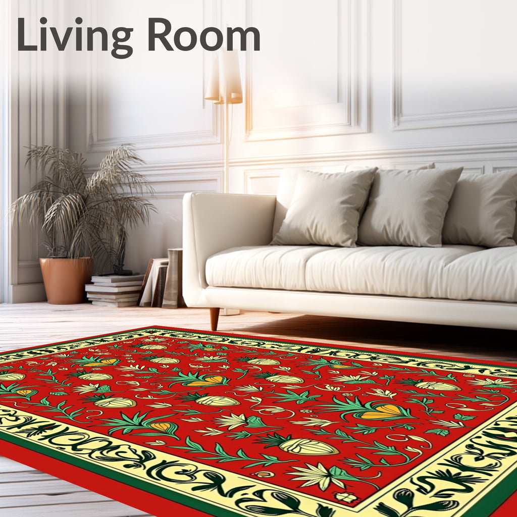 Crimson Pineapple Floral Botanical Imagery Rug