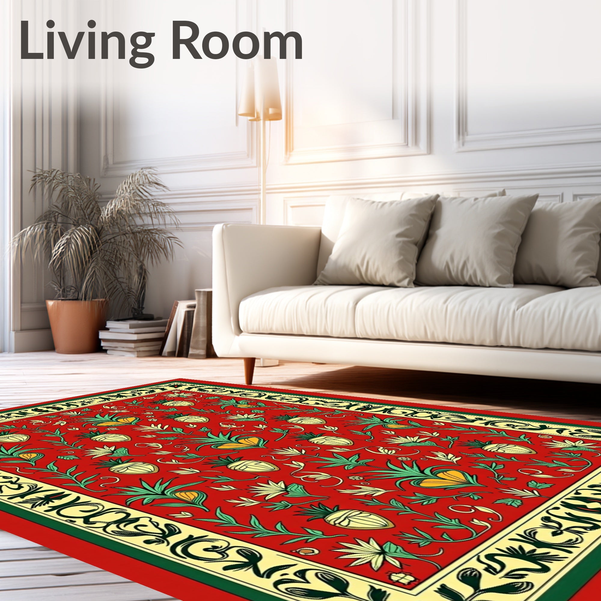 Crimson Pineapple Floral Botanical Imagery Rug