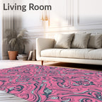 Vibrant Pink Swirling Floral Damask Rug