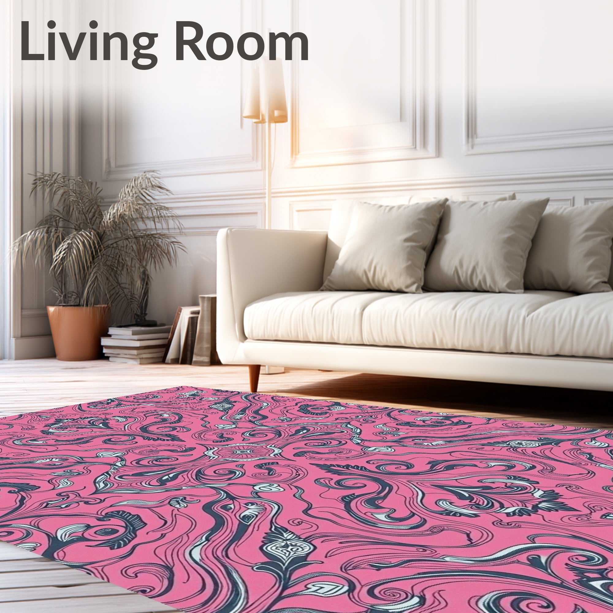 Vibrant Pink Swirling Floral Damask Rug