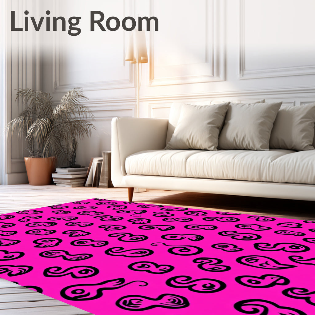 Bold Pink Abstract Calligraphy Shapes Rug
