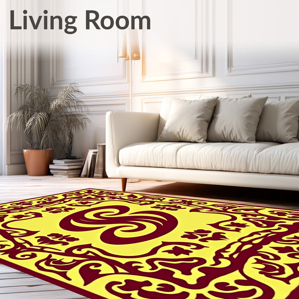 Burgundy Swirl Floral Border Rug