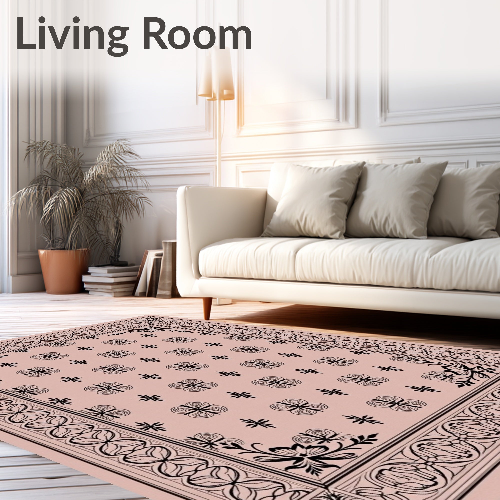 Subtle Pink Floral Butterfly Medina Rug