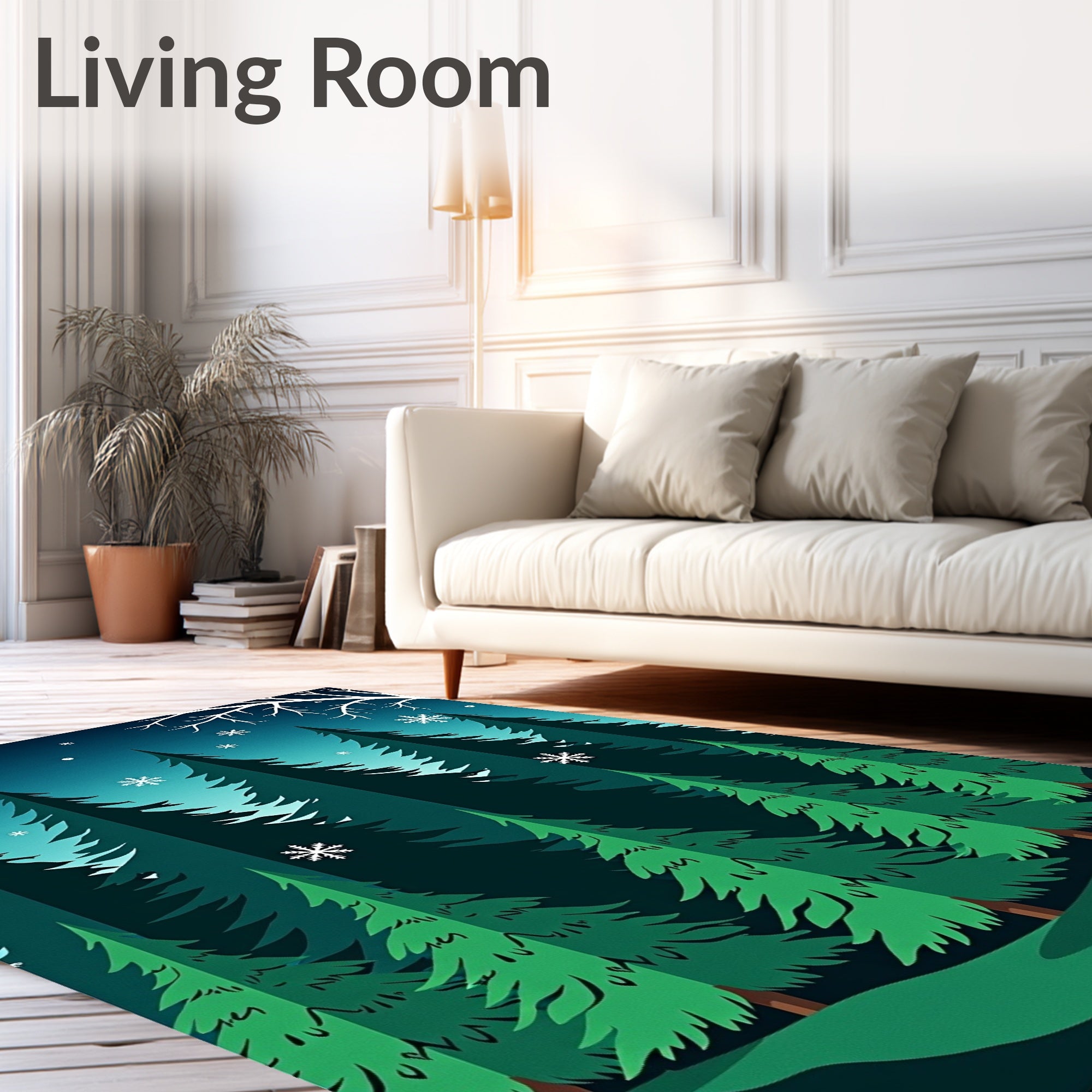 Deep Teal Winter Forest Snowflakes Rug