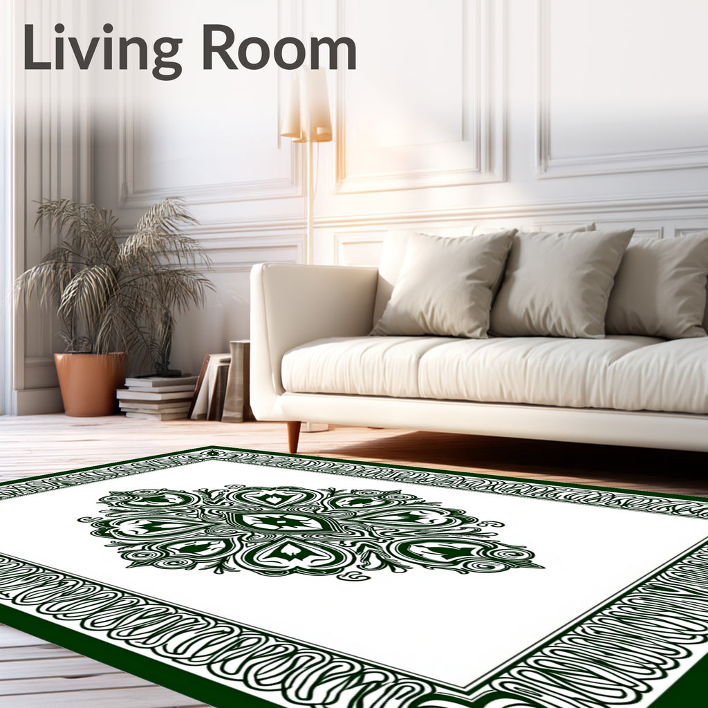 Formal Green Medallion Border Rug