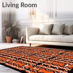 Orange Black White Geometric Interlocking Forms Rug