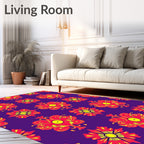 Vibrant Red Yellow Floral Medallions Rug