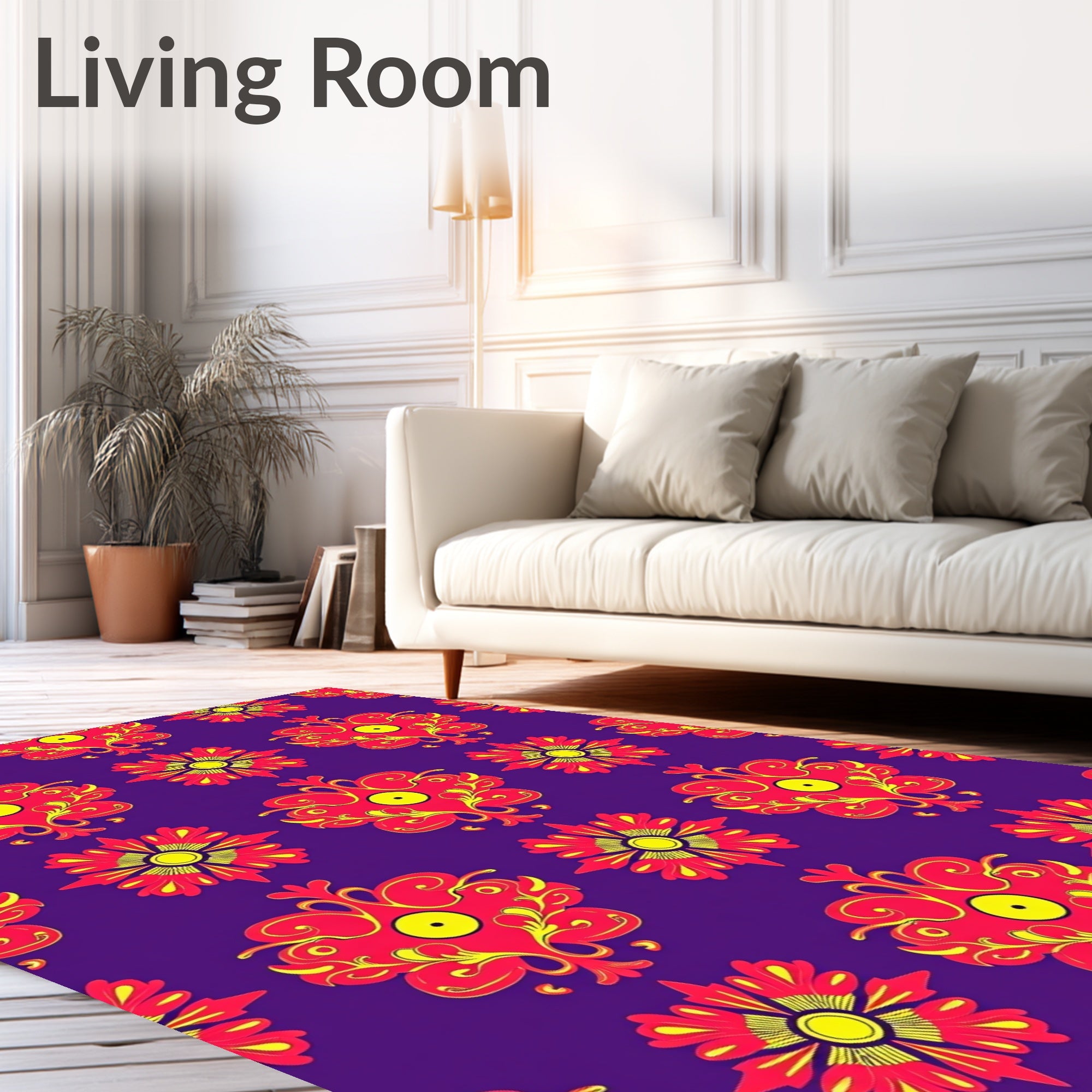 Vibrant Red Yellow Floral Medallions Rug