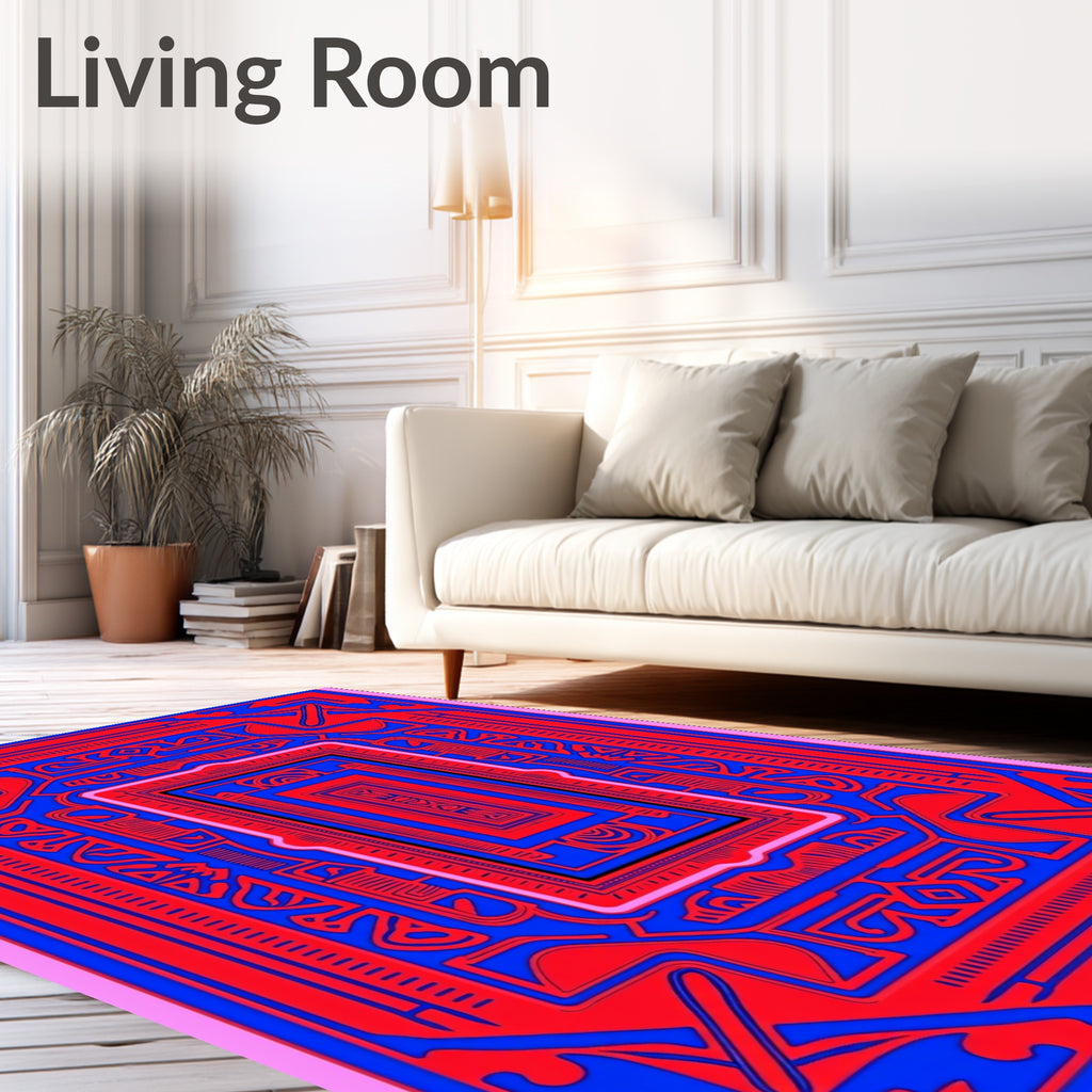 Bold Red Blue Layered Geometric Rug