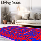 Bold Red Blue Layered Geometric Rug