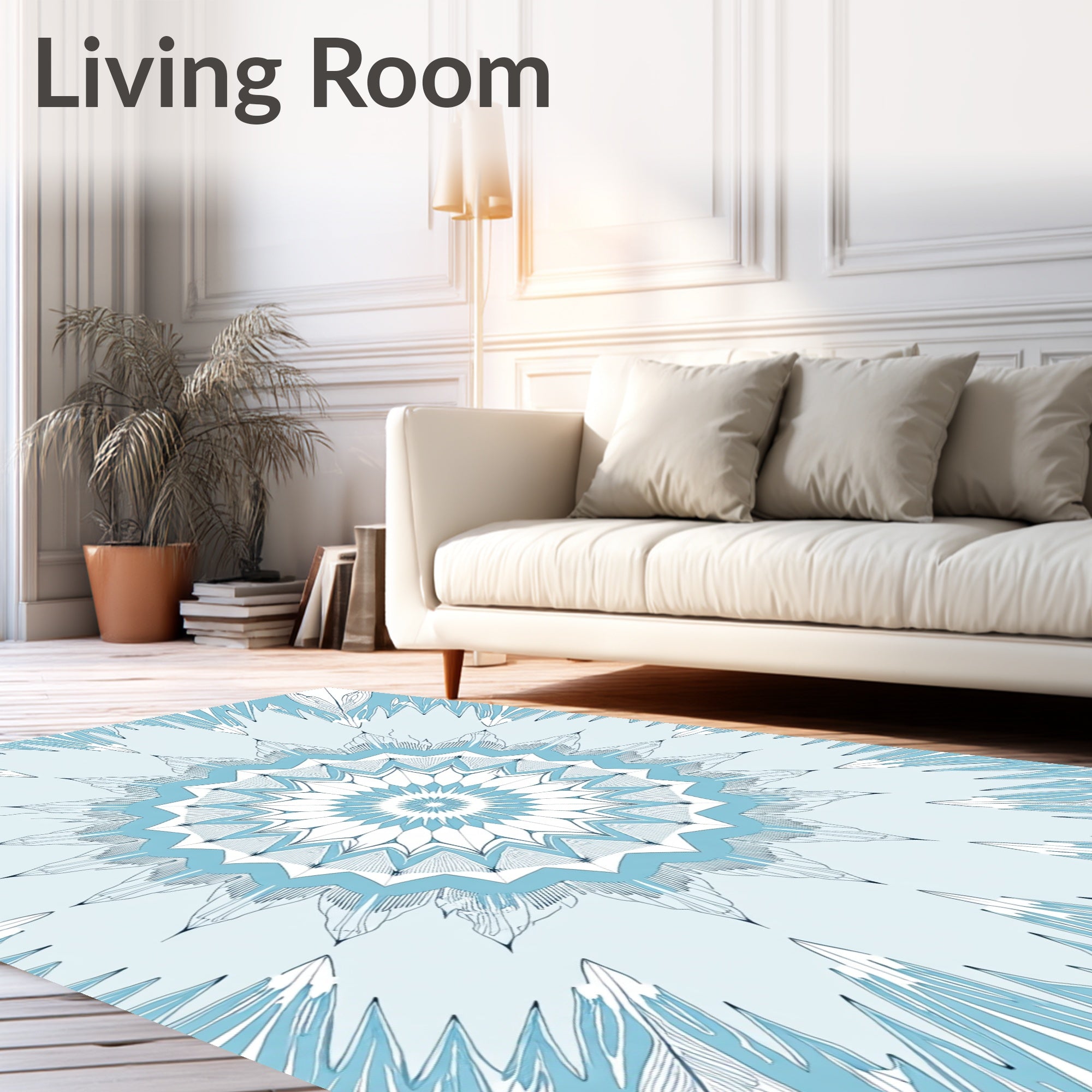 Frosty Blue Radial Crystal Mandala Rug