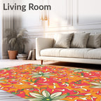 Vibrant Coral Green Floral Swirl Rug