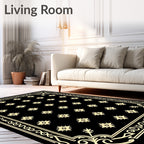 Black Golden Floral Square Medallion Rug