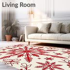 Crimson Snow Flurry Folk Art Rug