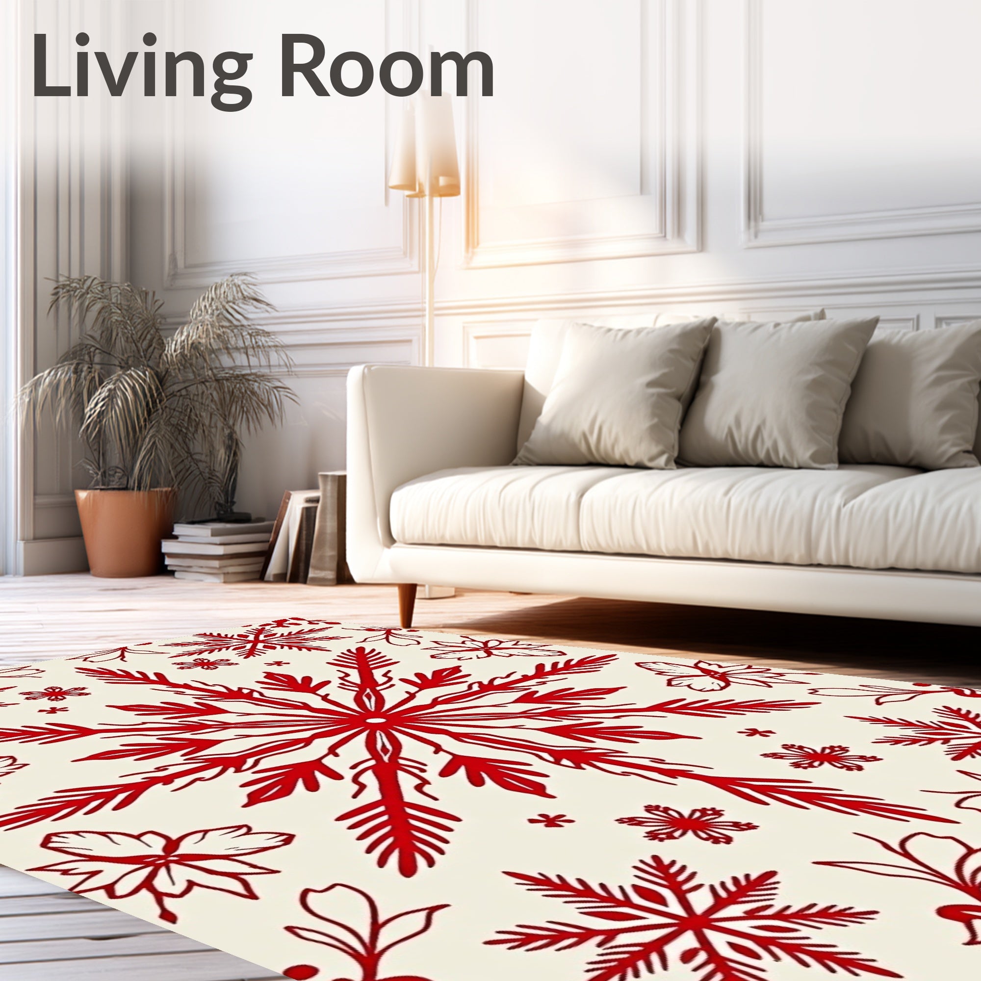 Crimson Snow Flurry Folk Art Rug