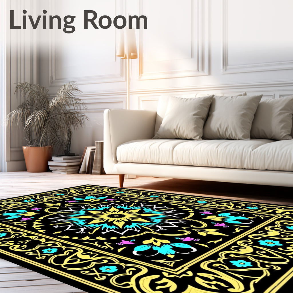 Golden yellow floral mandala Rug