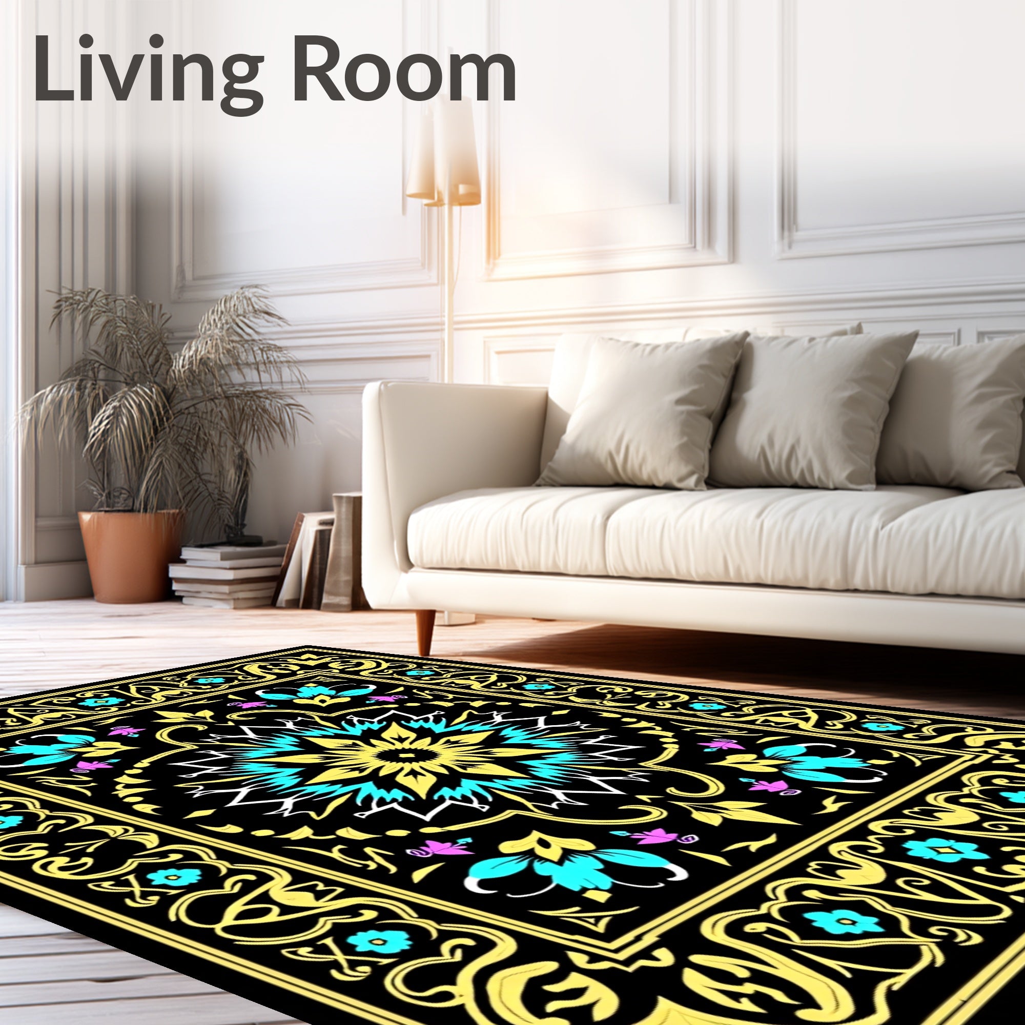 Golden yellow floral mandala Rug