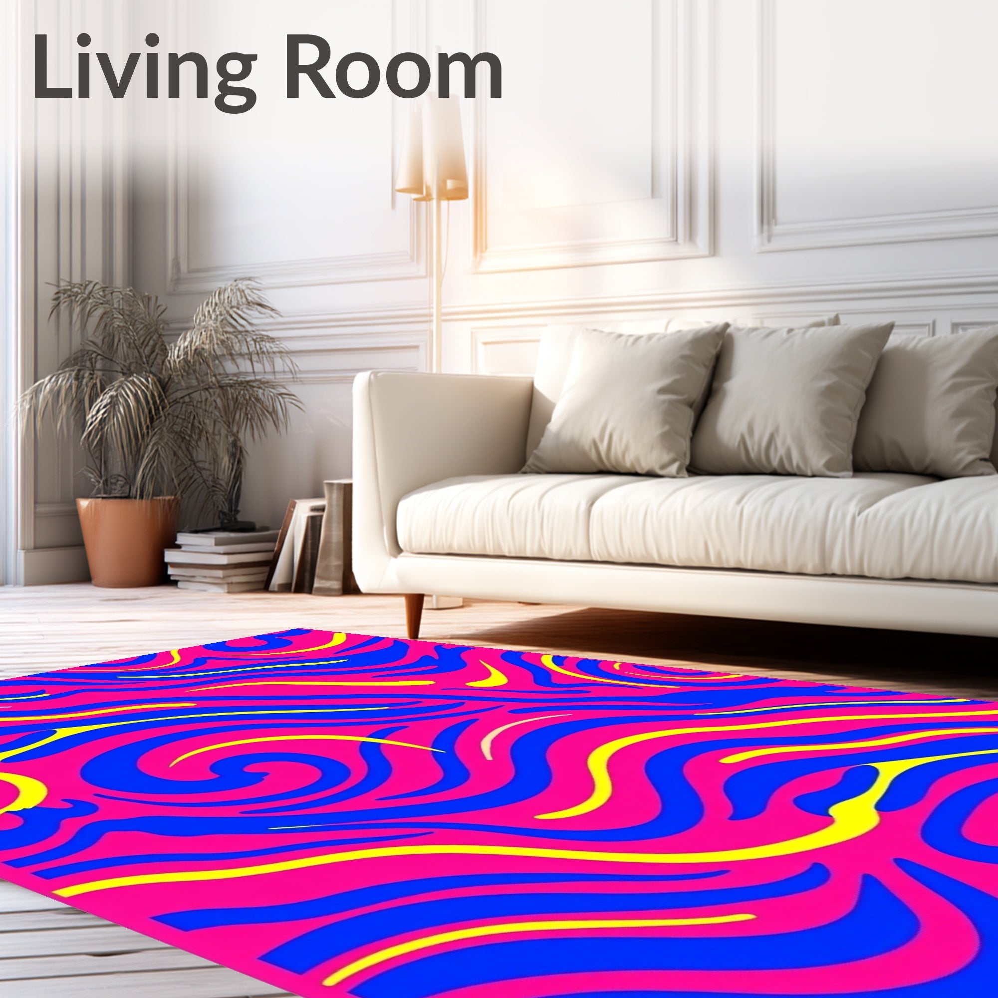 Vivid Pink Blue Yellow Swirl Rug