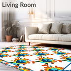 Vibrant Blue Yellow Floral Sunburst Rug