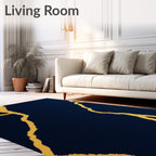 Navy Blue Golden Kintsugi Lines Rug