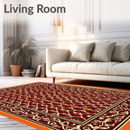 Crimson Ivory Ornate Lattice Frame Rug