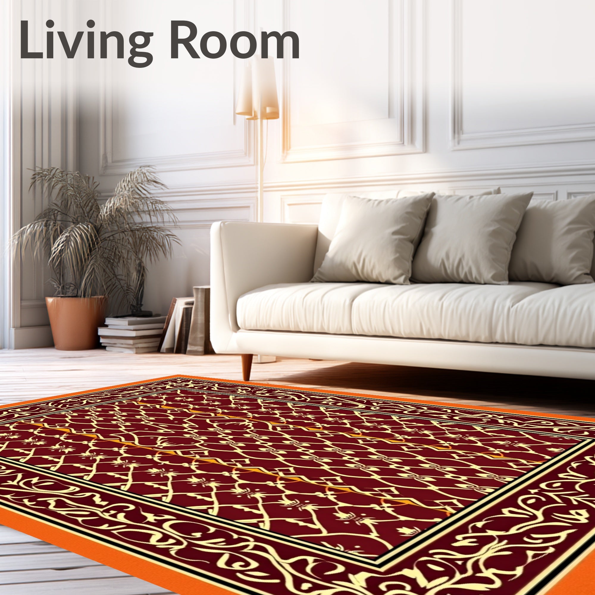 Crimson Ivory Ornate Lattice Frame Rug