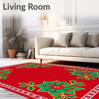 Festive Red Poinsettia Corner Garland Rug