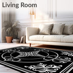 Ornate Black White Starburst Medallion Rug