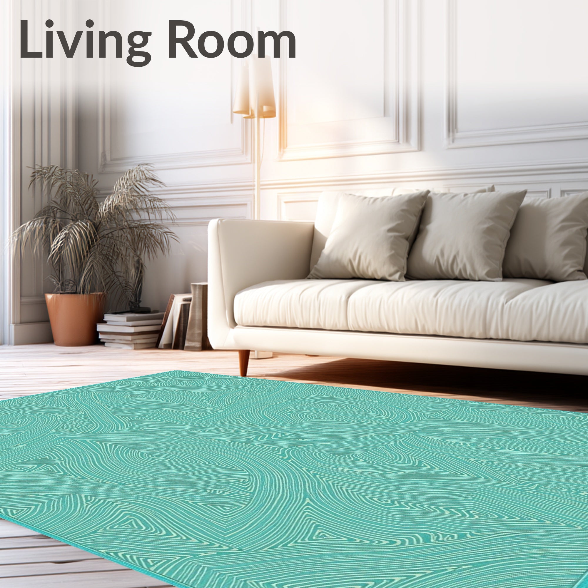 Turquoise Swirling Organic Abstract Rug