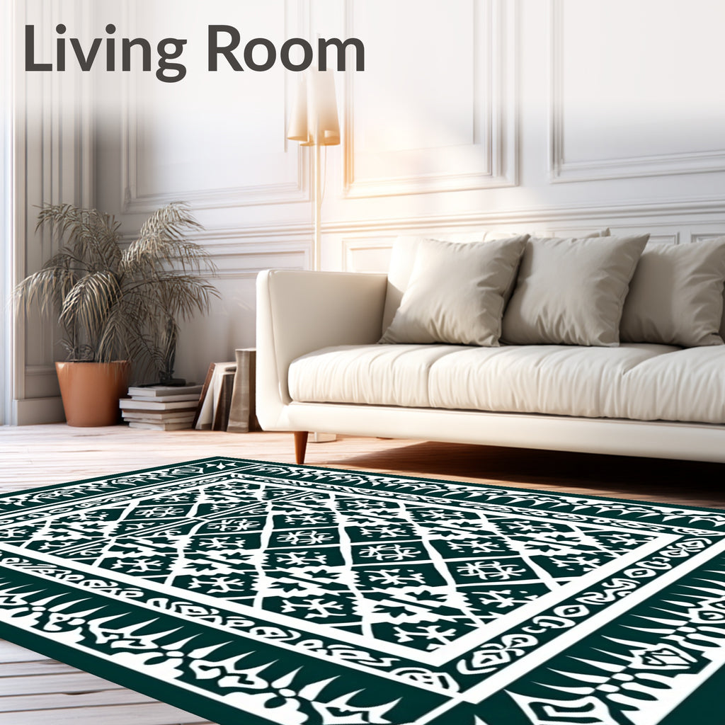 Dark Teal Geometric Lattice Medallion Repeat Rug