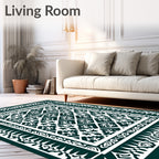 Dark Teal Geometric Lattice Medallion Repeat Rug