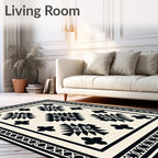 Black White Geometric Medallion Sunburst Rug