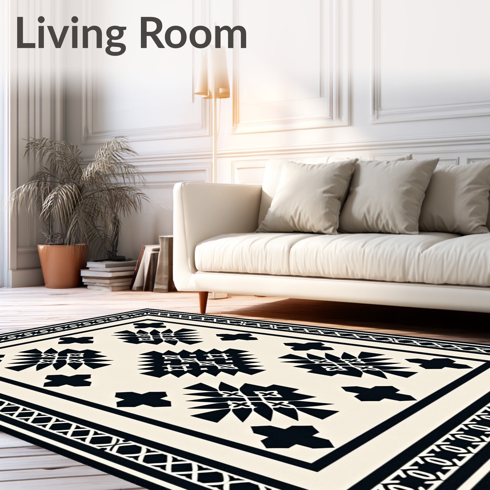 Black White Geometric Medallion Sunburst Rug