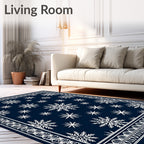 Deep Blue White Snowflake Scatter Border Rug