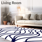 Navy Blue Abstract Wave Flow Rug