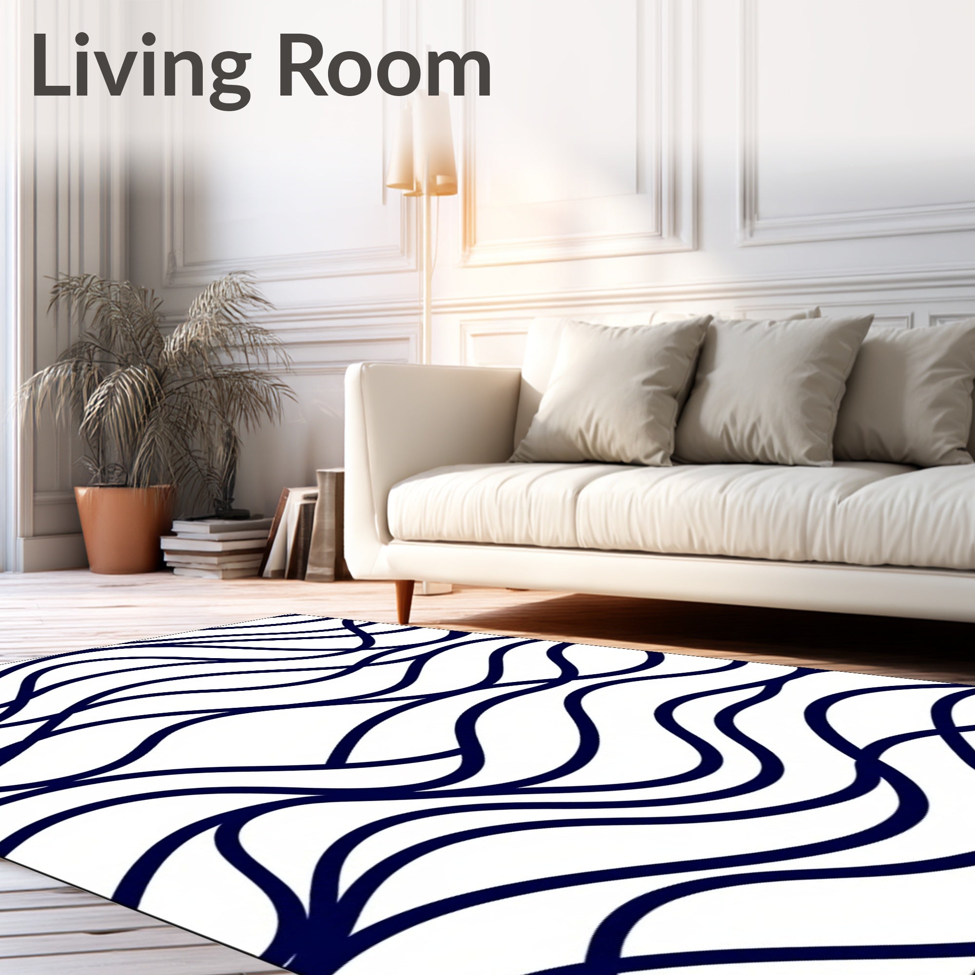 Navy Blue Abstract Wave Flow Rug