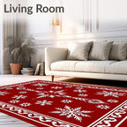 Crimson White Snowflake Wonderland Rug