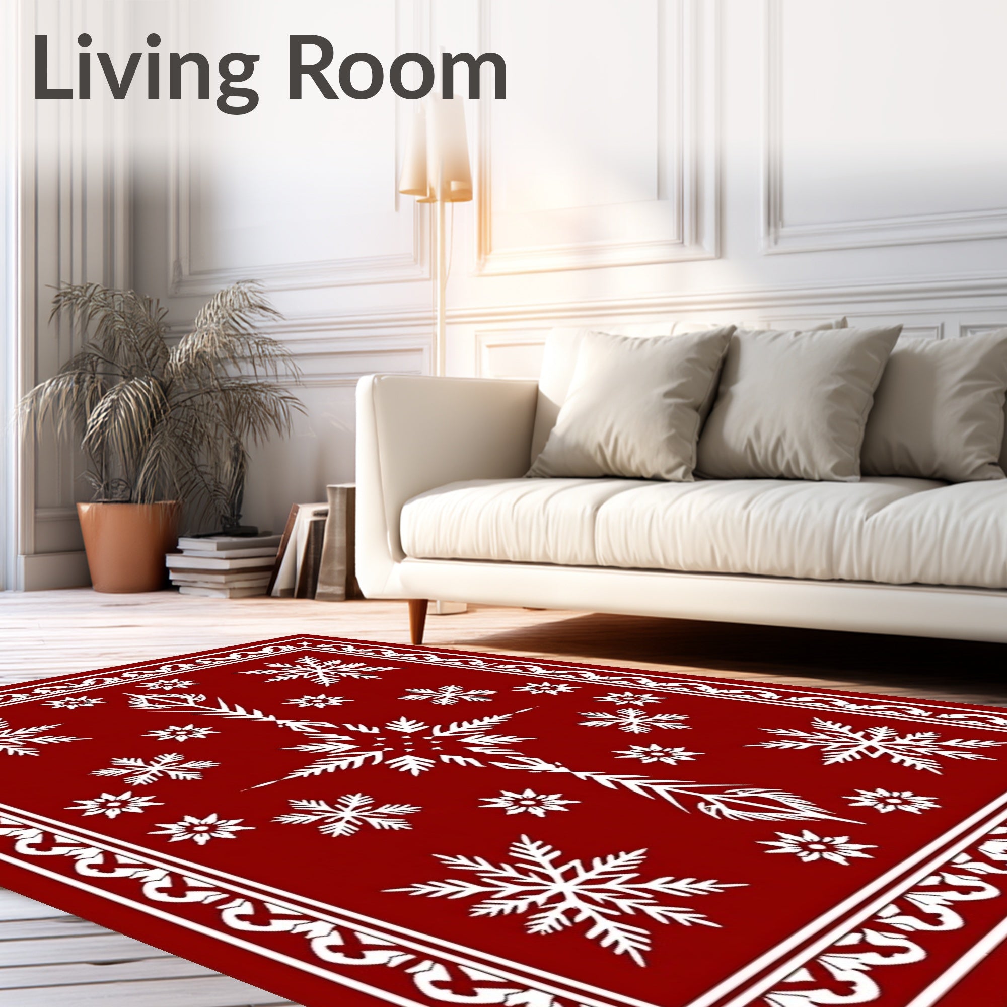 Crimson White Snowflake Wonderland Rug