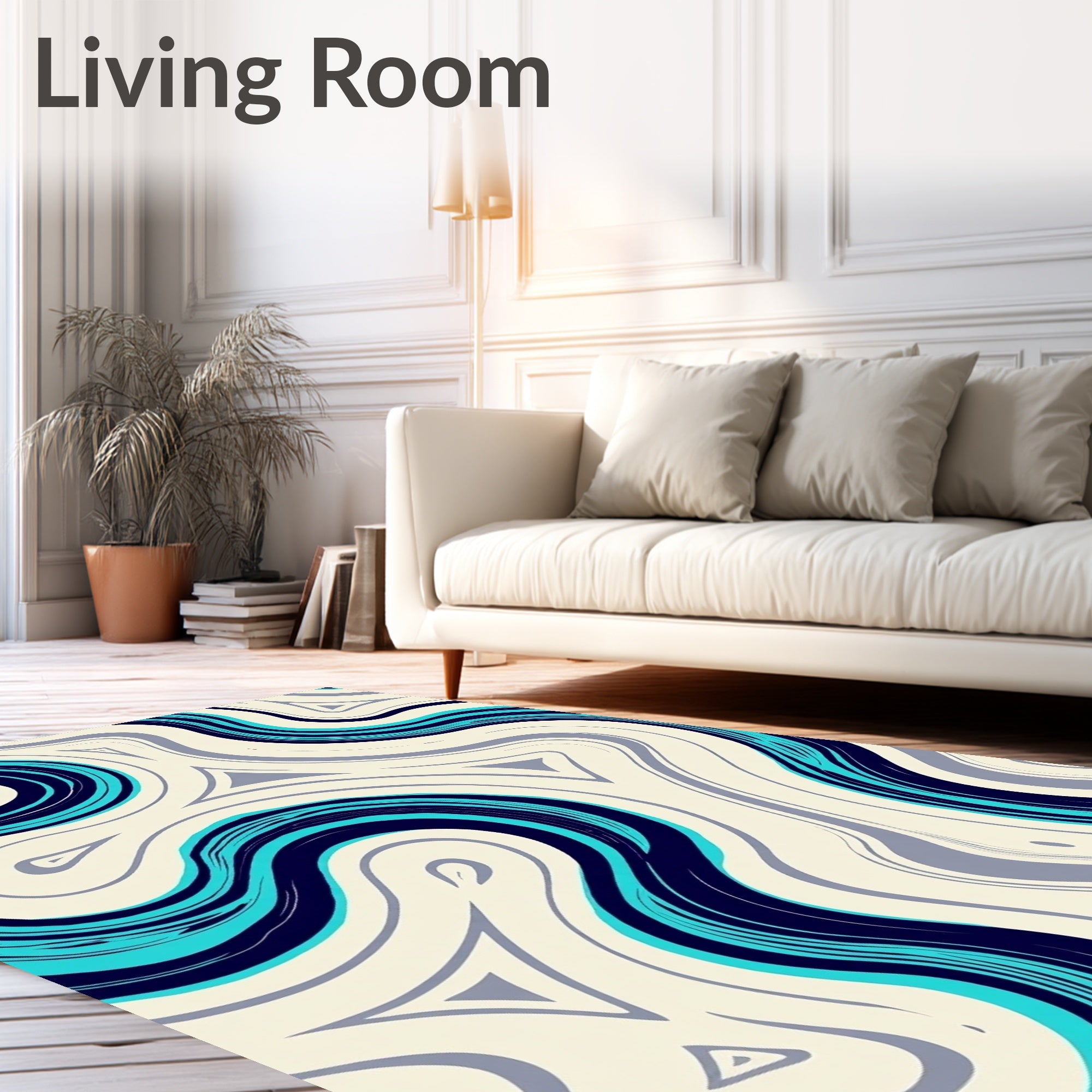 Bold Navy Teal Flowing Wave Rug