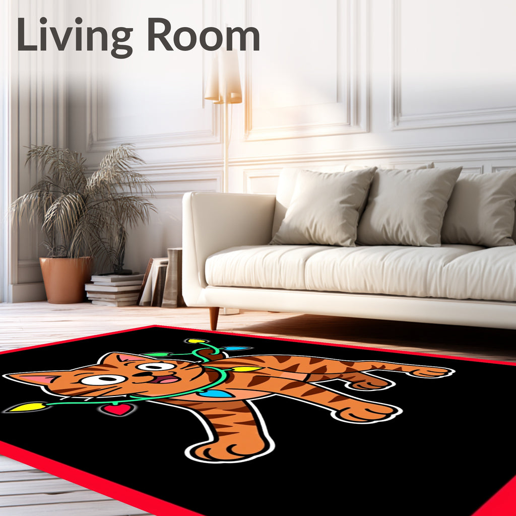 Orange Tabby Cat With Christmas Lights Rug