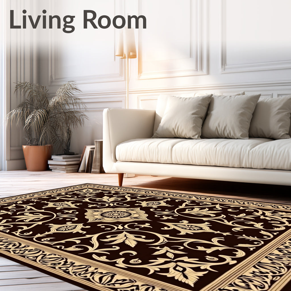 Rich Cream Floral Medallion Dark Rug