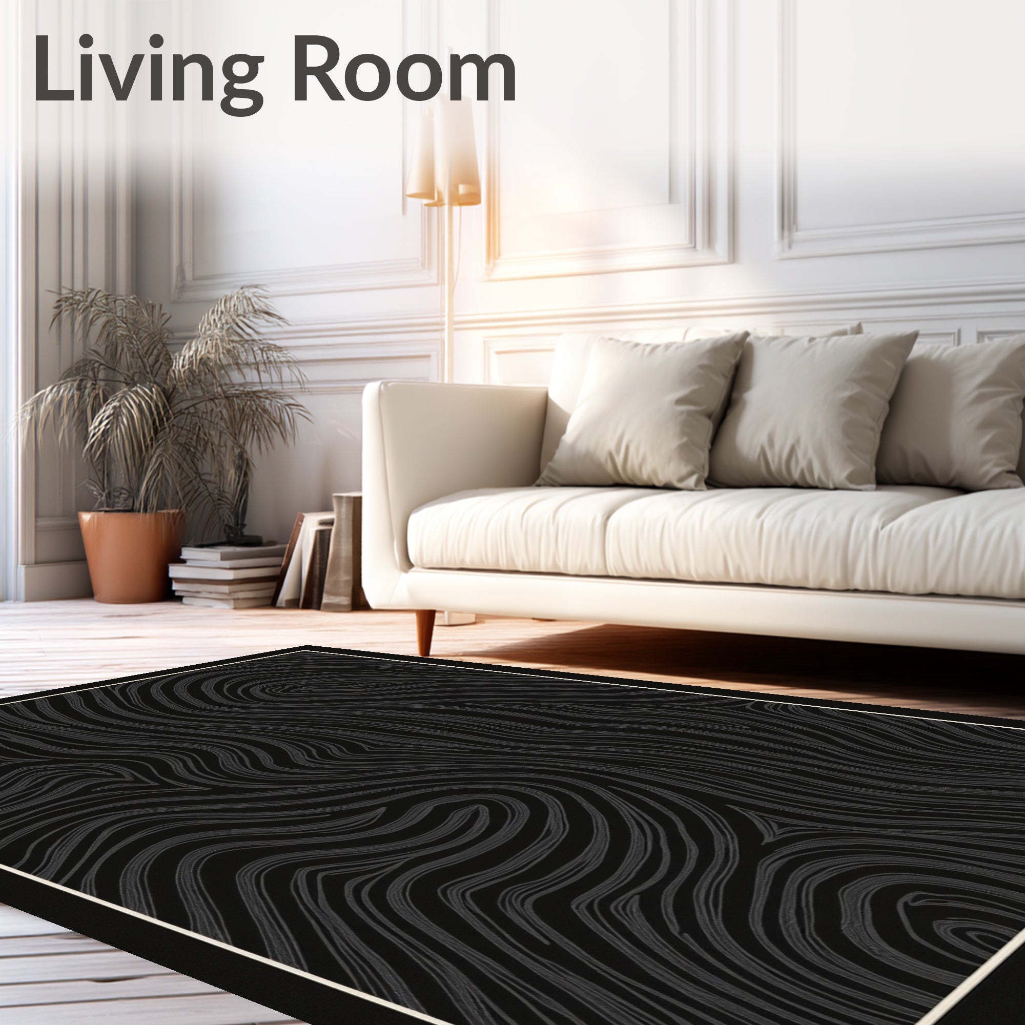 Dark Gray Wavy Wood Grain Rug