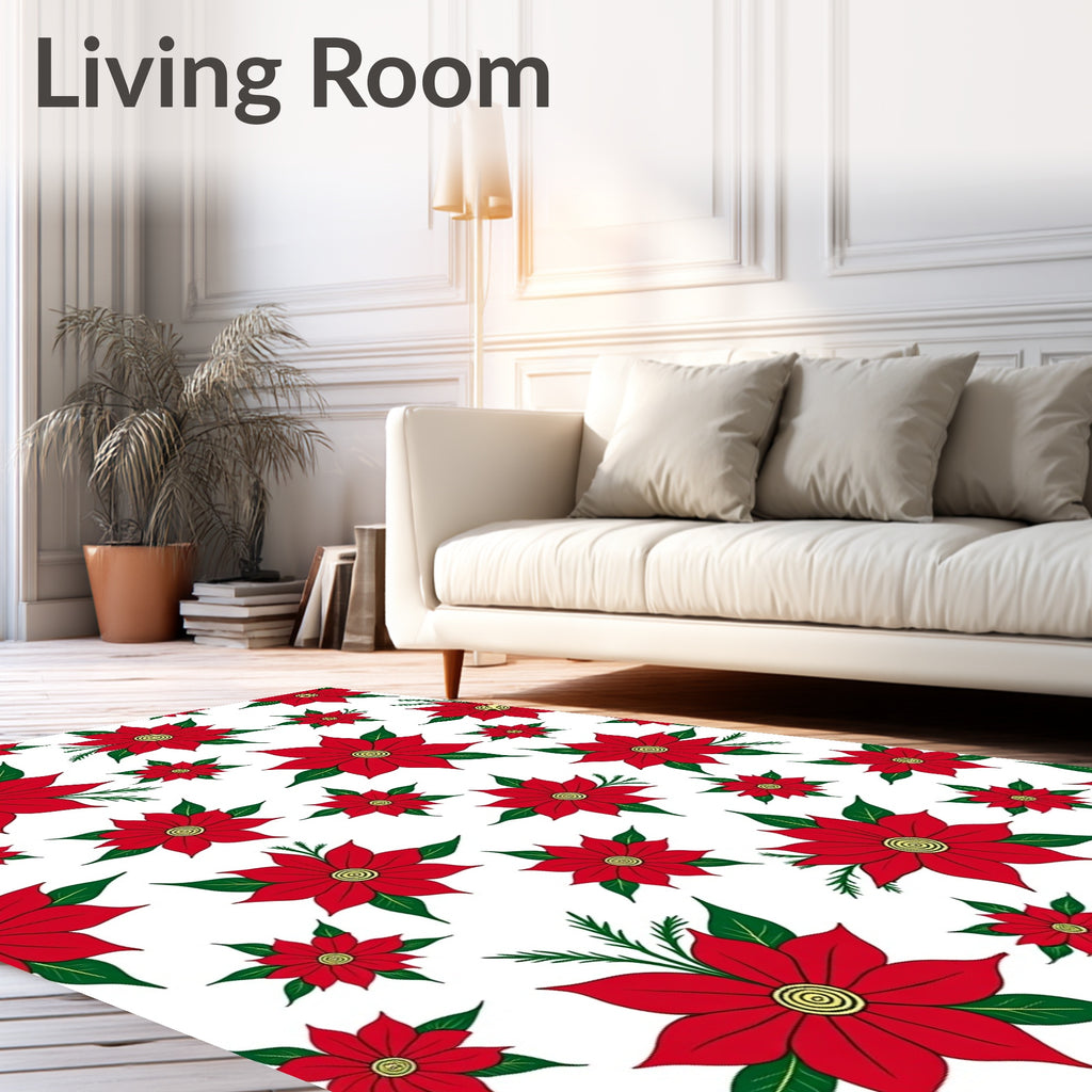 Vibrant Red Floral Evergreen Arrangement Rug