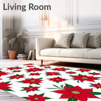 Vibrant Red Floral Evergreen Arrangement Rug