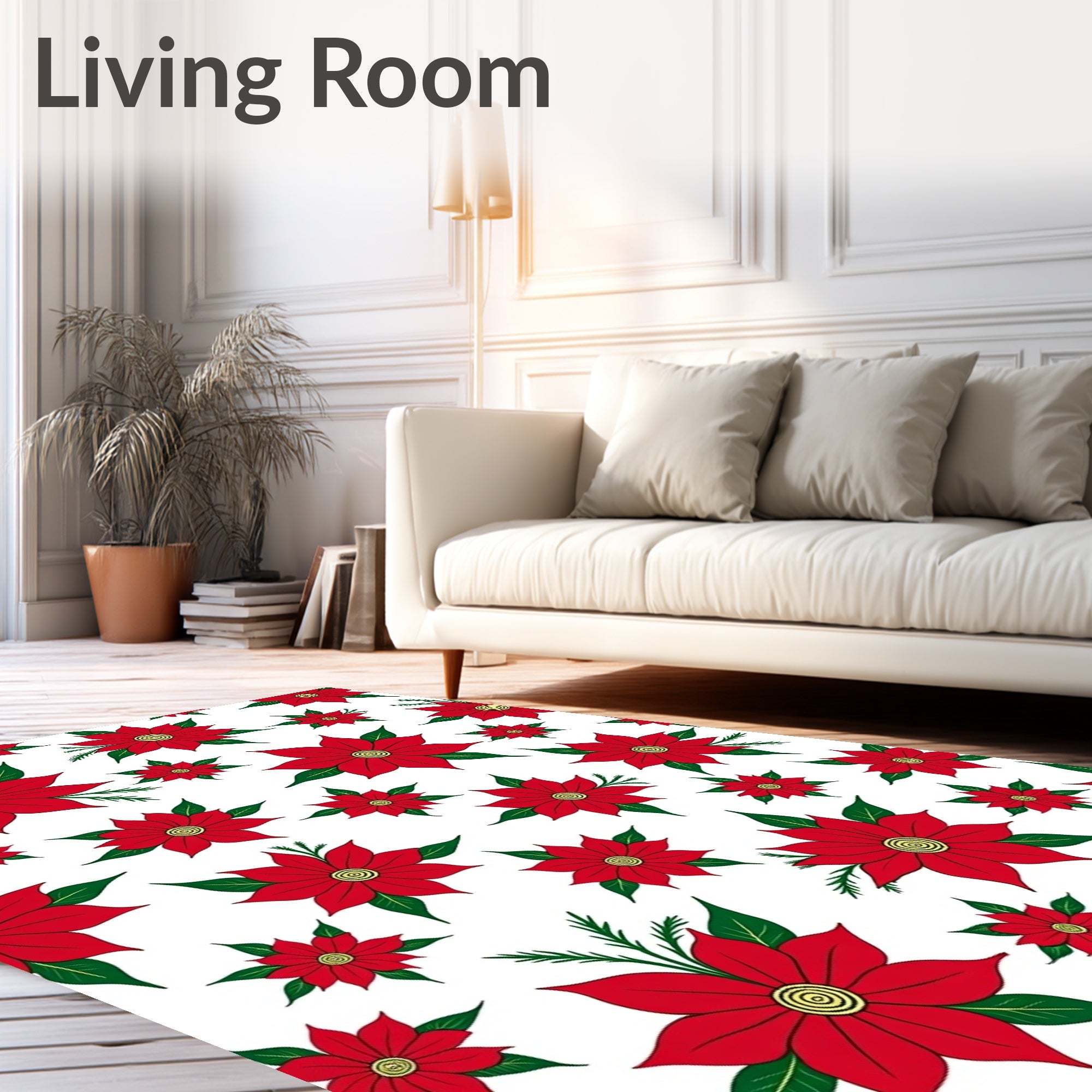 Vibrant Red Floral Evergreen Arrangement Rug