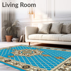 Ornamental Cyan Medallion Lattice Rug