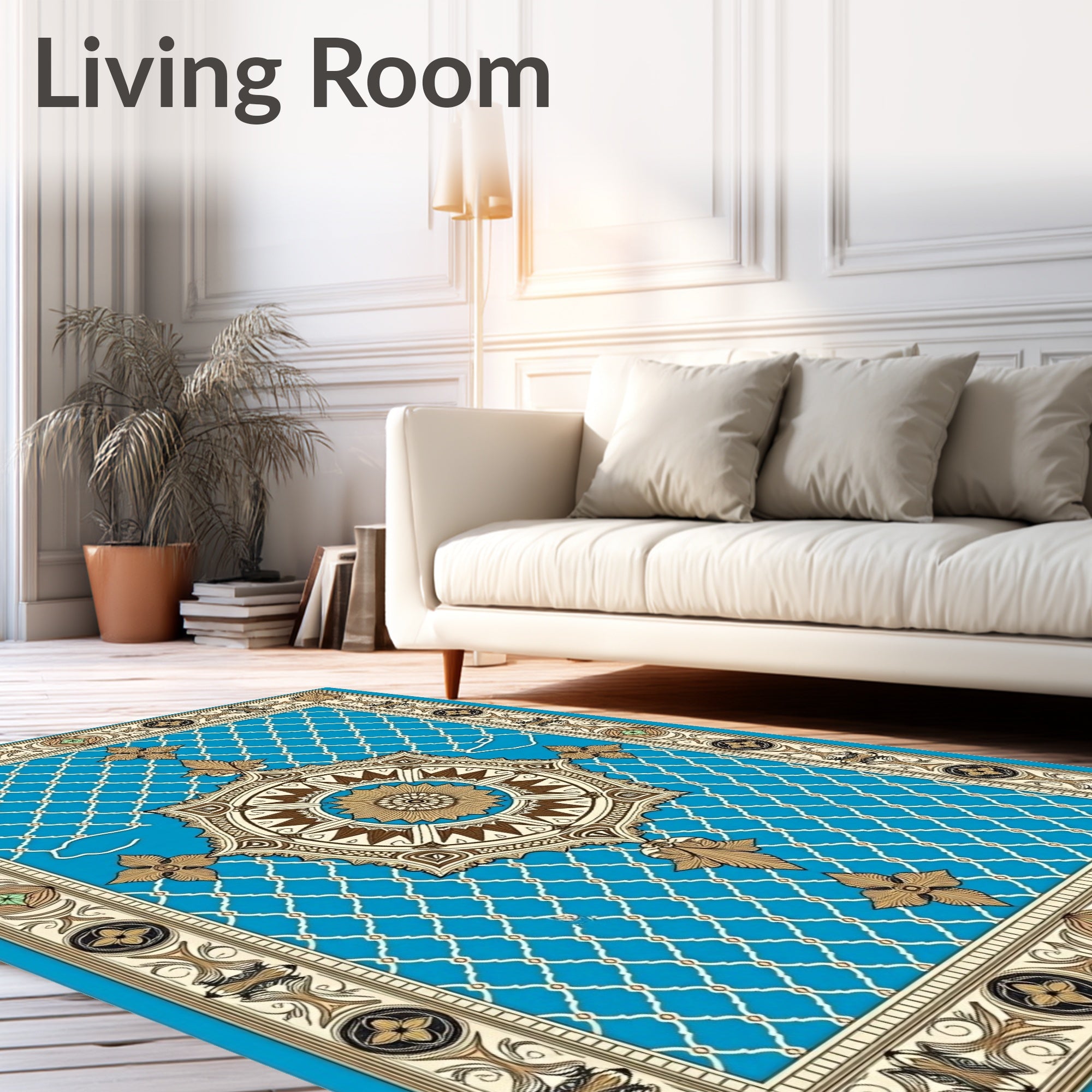 Ornamental Cyan Medallion Lattice Rug